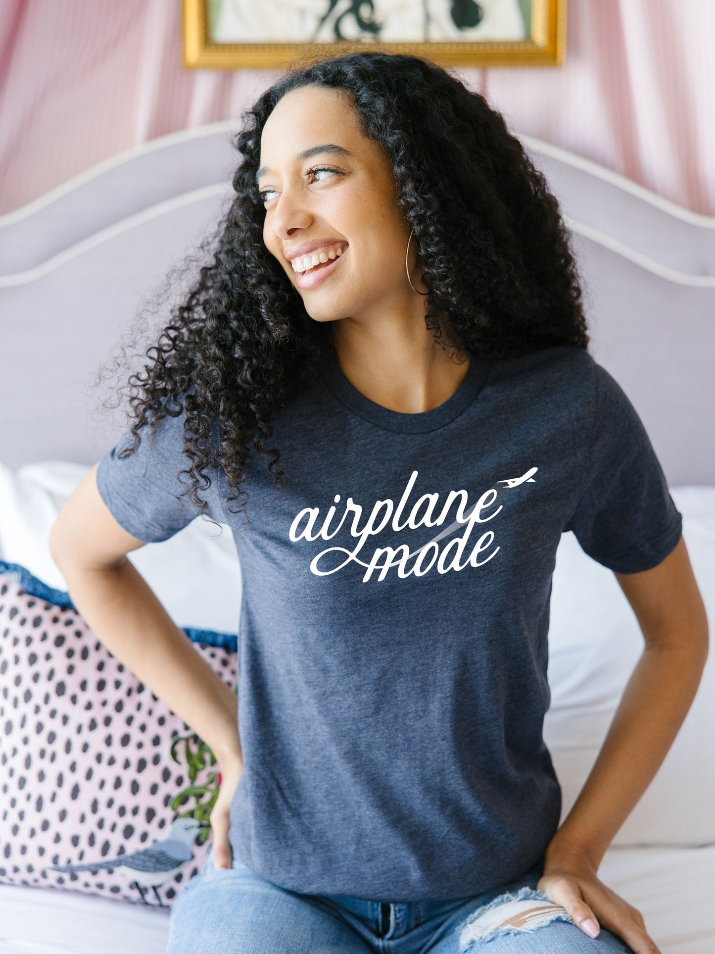 Airplane Mode Shirt in color navy for girls trips and travel days