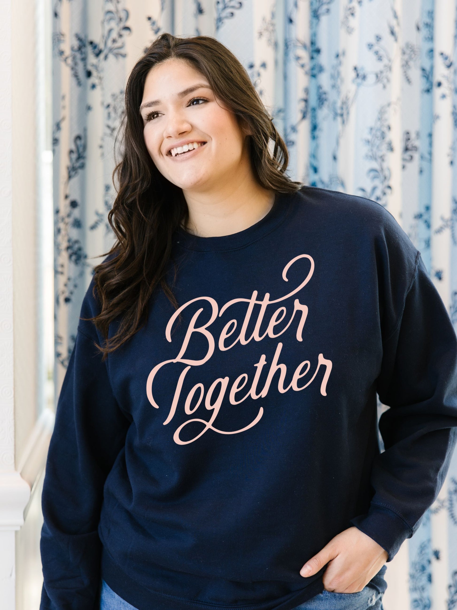 Better Together Sweatshirt in navy with cursive lettering
