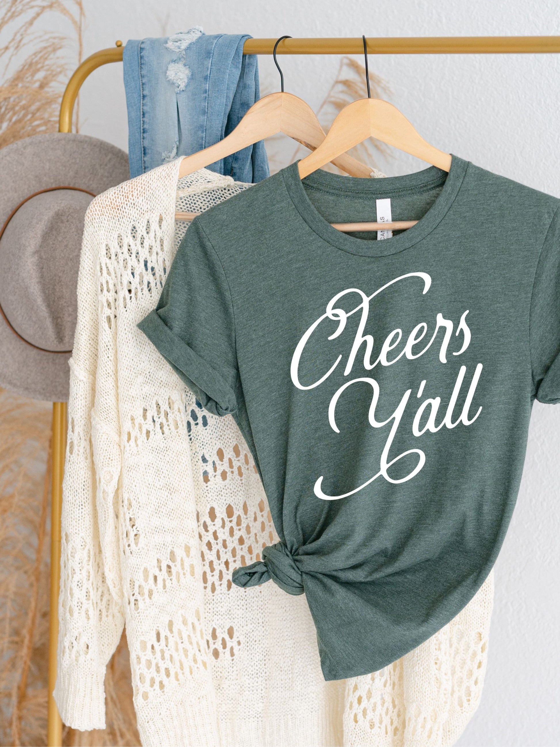 Cheers Y'all T-Shirt in green for women