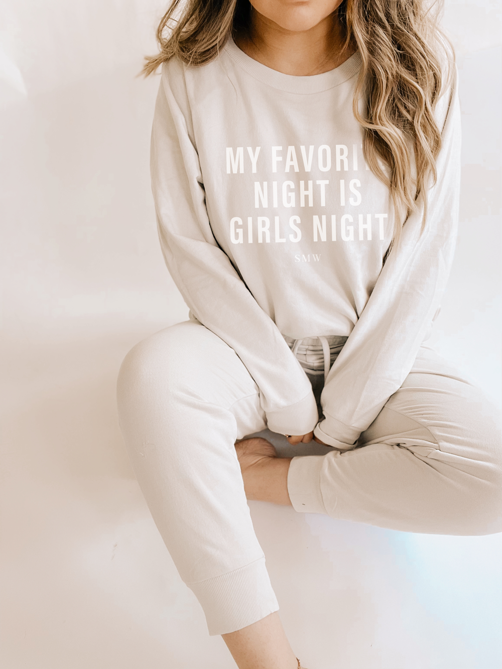 Signature Girls Night Sweatshirt with sweatpants outfit